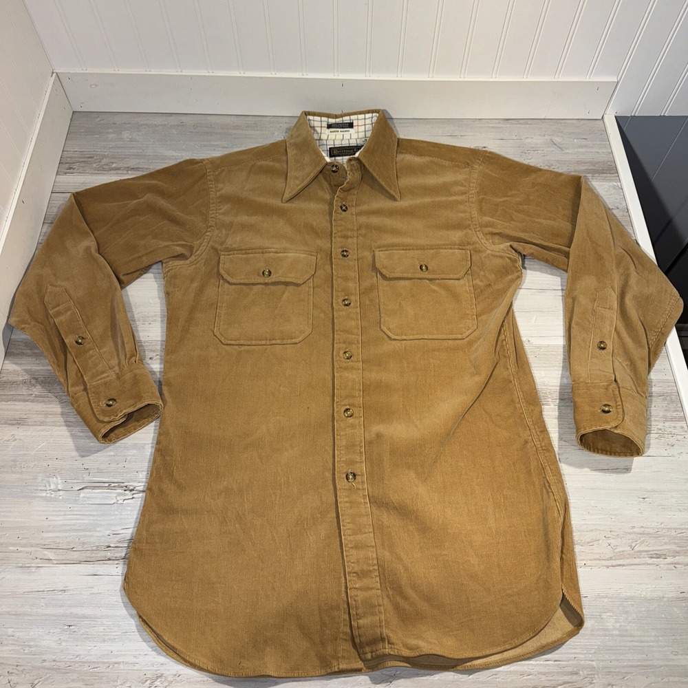 Vintage 70s Brittany LTD Chicago Corduroy Button Up Long Sleeve‎ Brown Tan